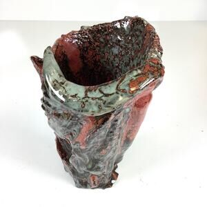 Studio Art Pottery Green Brown Heavy Drip Glaze 7” Chunky Vase Artist Signed